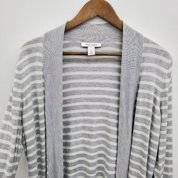 White House Black Market XL Gray White Striped Open Front Cardigan Rayon Sweater - Picture 10 of 16